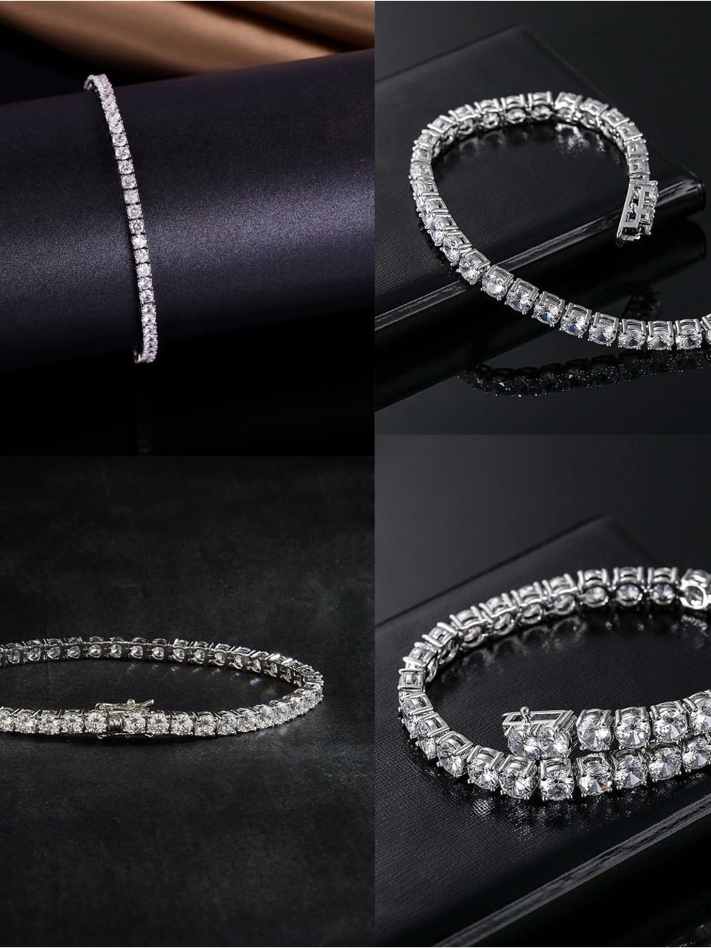 18K White/Yellow Gold Plated 3mm Cubic Zirconia Tennis Bracelet for Women or Men - Picture 3 of 5